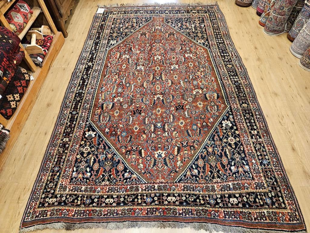 Vintage handgeknoopt perzisch tapijt shiraz 330x196, Info@SlatsAntiek.nl, Perzisch, 150 tot 200 cm, 200 cm of meer