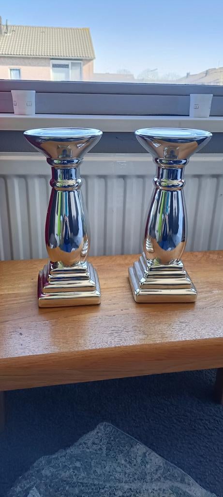2 zilveren kandelaren 24,5 cm hoog, Huis en Inrichting, Woonaccessoires | Zuilen en Pilaren, Ophalen of Verzenden