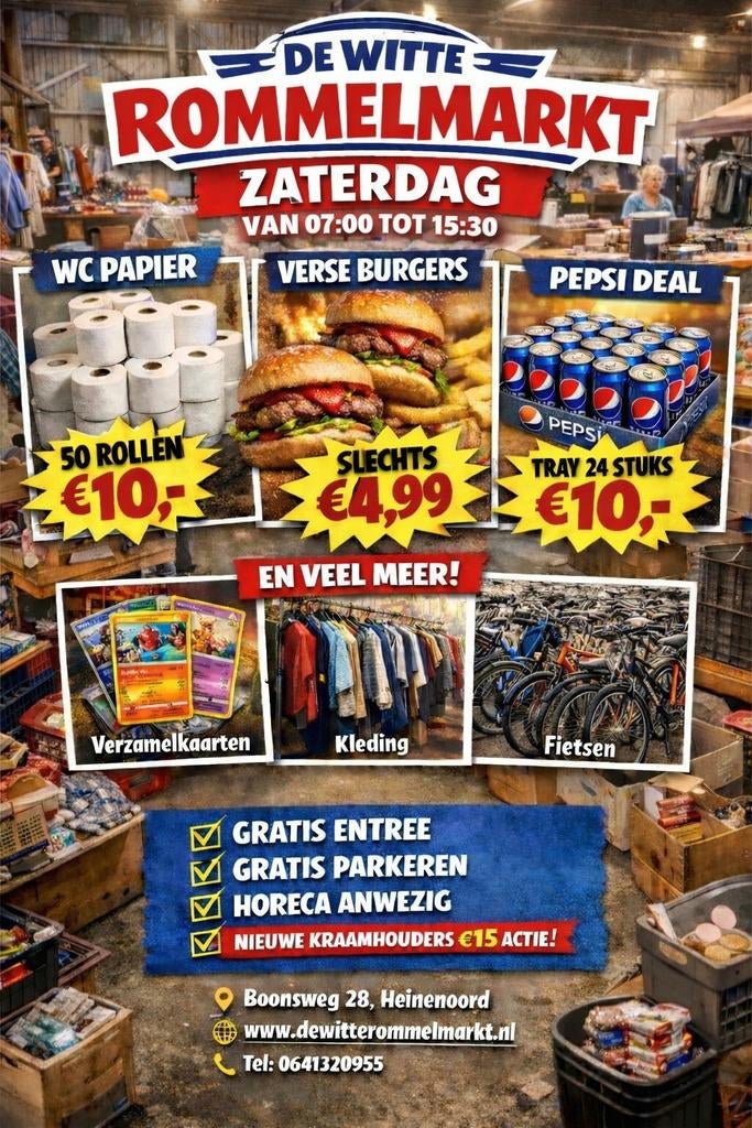 DE WITTE ROMMELMARKT ZATERDAG VAN 7 TOT 15:30, Ophalen, Nieuw