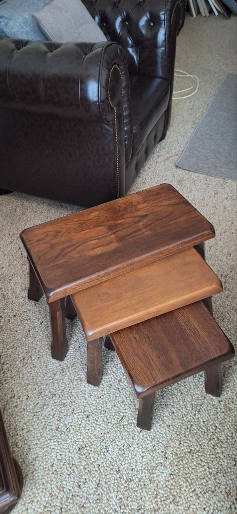 3 eiken bijzettafeltjes, Ophalen of Verzenden, Rechthoekig, Minder dan 55 cm, Minder dan 45 cm