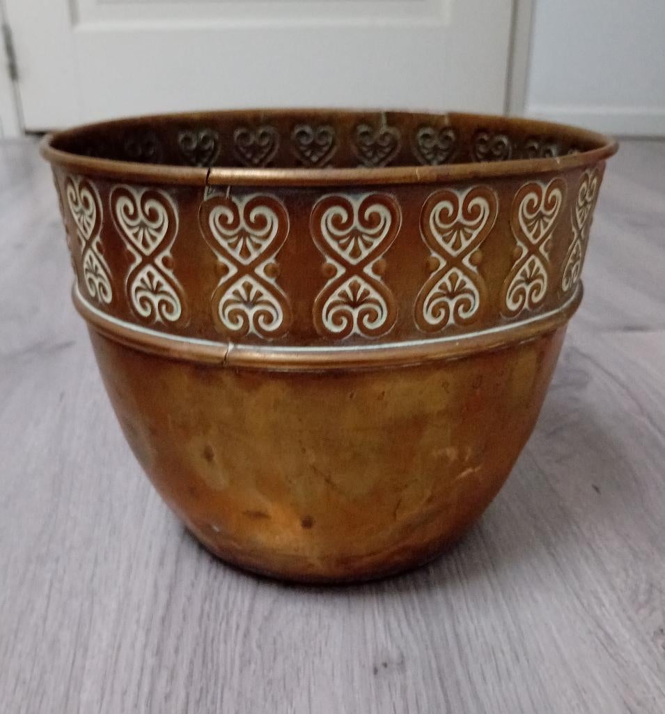 Jugendstil Art Nouveau koperen pot bloempot, Ophalen of Verzenden
