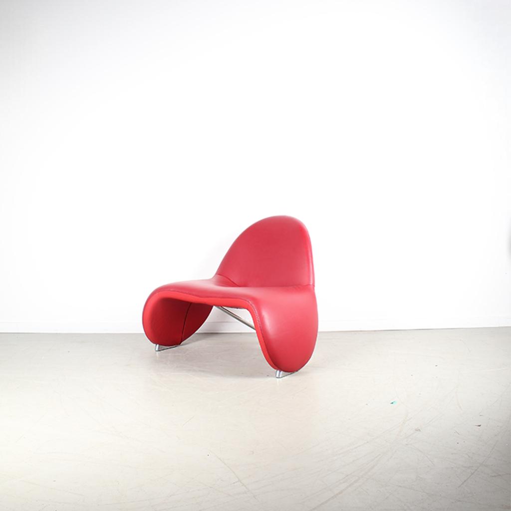 1x Leolux Sella Fauteuil Rood – Leer, Niet ingevuld, Niet ingevuld, Ophalen of Verzenden, Zo goed als nieuw