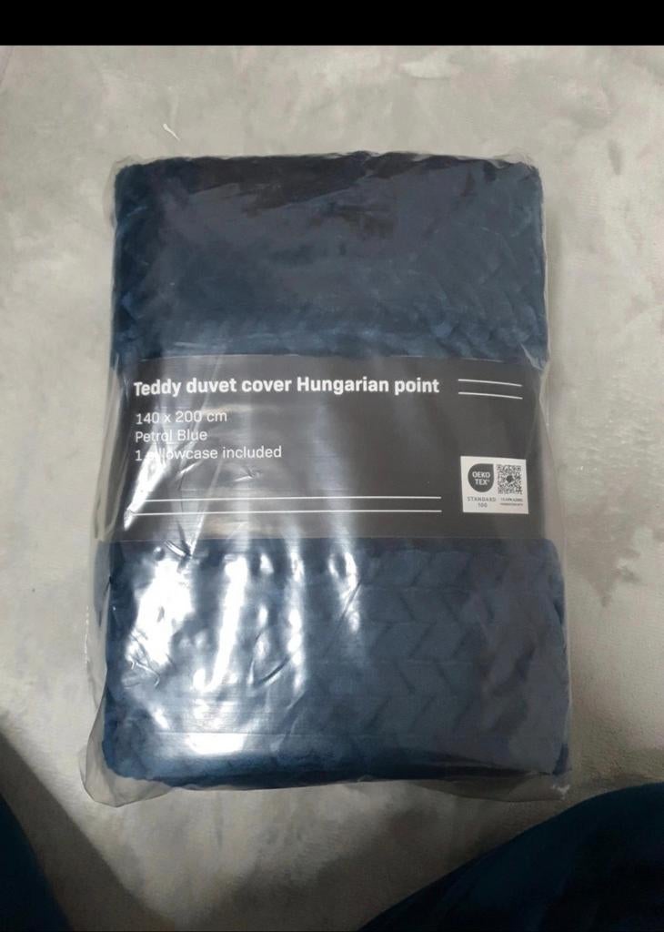 Teddy dekbedovertrek petrol blauw 140x200, Ophalen of Verzenden