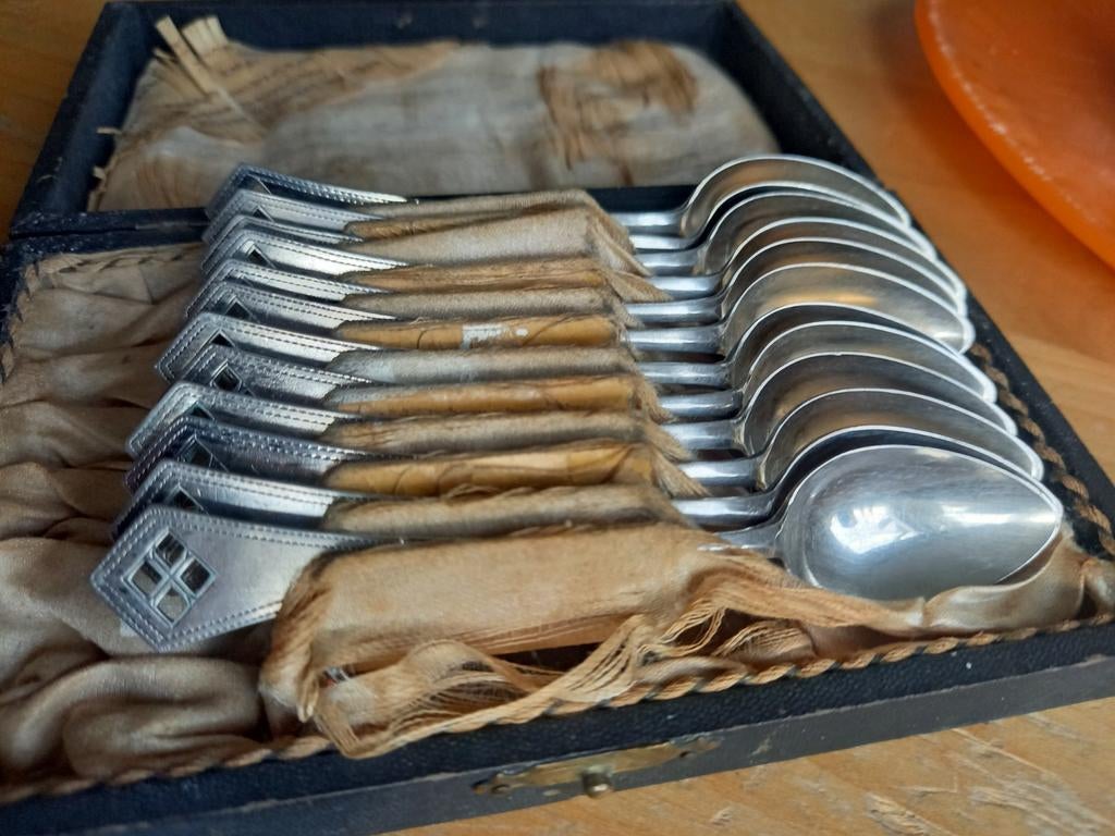 12 ZILVEREN  H.HOOIJKAAS LEPELTJES 1890/1910 JUGENDSTIL, Ophalen of Verzenden, Zilver