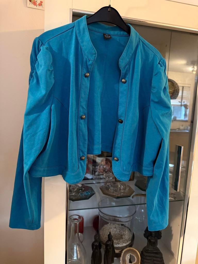 Turquoise Bolero Jasje Maat 48 MS Mode, Kleding | Dames, Grote Maten, Zo goed als nieuw, Jasje of Colbert, Blauw, Ophalen of Verzenden