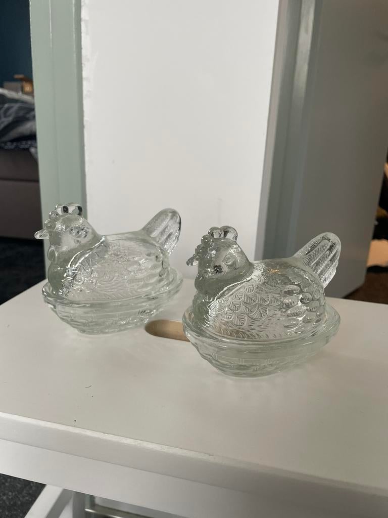 Kip op nest, glazen bakje, pasen, Antiek en Kunst, Antiek | Glas en Kristal, Ophalen of Verzenden