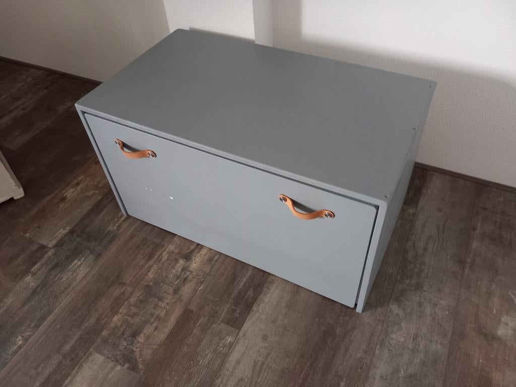 Grijze opbergkist met leren handgrepen, Ophalen, Gebruikt, Modern, Industrieel