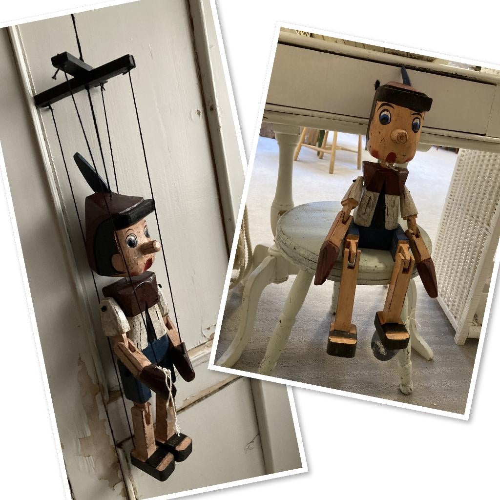 Fairtrade houten Pinokkio / marionet en met bungelbeentjes, Ophalen of Verzenden