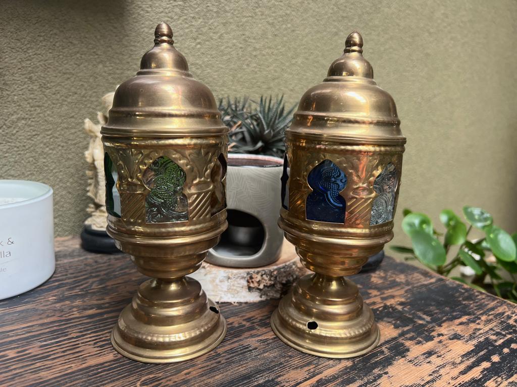 Marokkaanse tafellamp koper glas vintage oosters arabisch, Antiek en Kunst, Antiek | Lampen, Ophalen of Verzenden