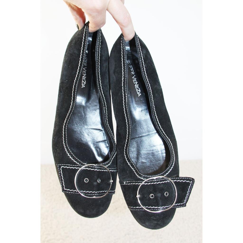 Suede Caffè Venezia Ballerinas s12 (Maat 42) € 60,-, Kleding | Dames, Schoenen, Caffè Venezia, Zwart, Zo goed als nieuw, Ballerina's