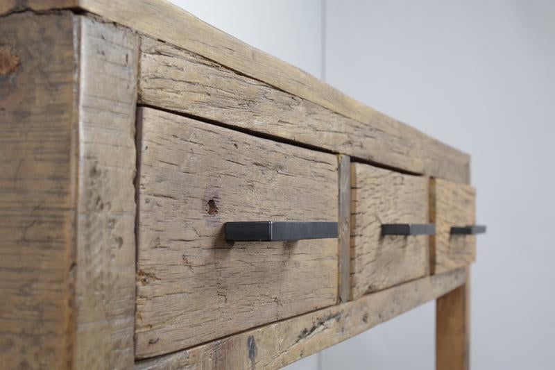 Sidetable 110 cm massief oud hout 3 X LA  voorraad ACTIE, 100 tot 150 cm, Nieuw, 3 of 4 laden, Minder dan 100 cm