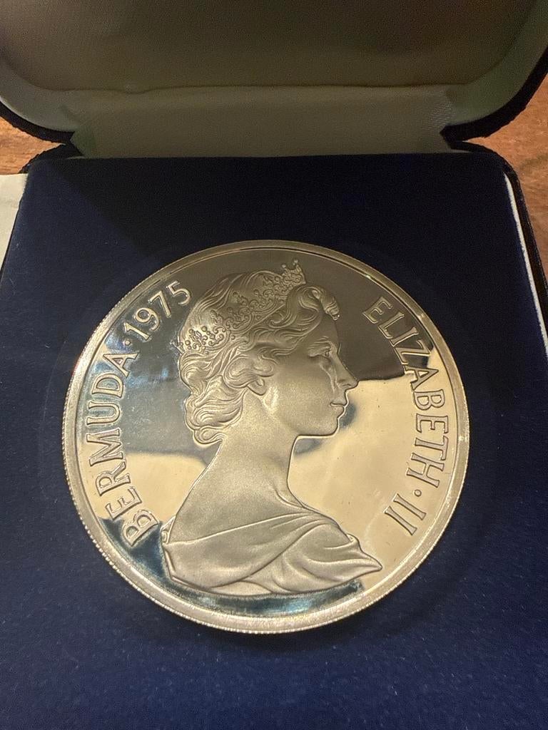 Bermuda 1975 Zilveren Twenty Five Dollar Munt, Postzegels en Munten, Ophalen of Verzenden, Noord-Amerika, Losse munt, Zilver