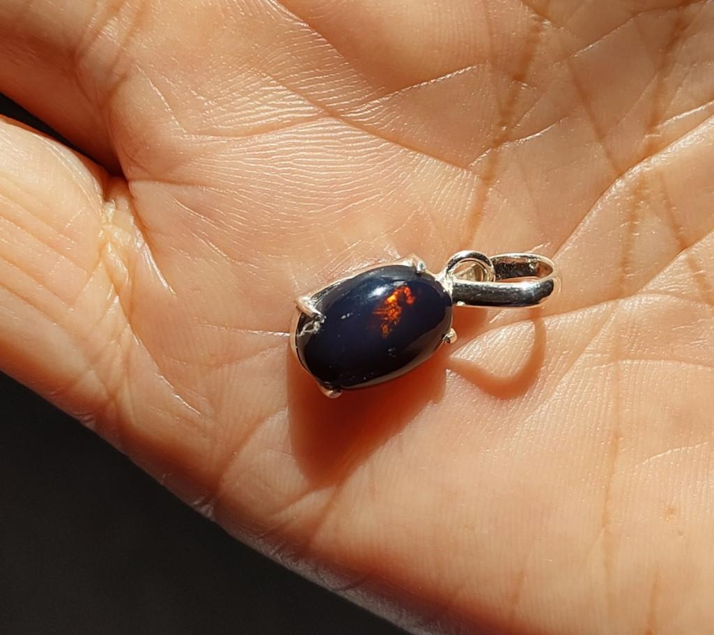 925 zilveren hanger natuurlijke Zwarte Ethiopische opaal, O.T., Zwart, Nieuw, Ophalen of Verzenden