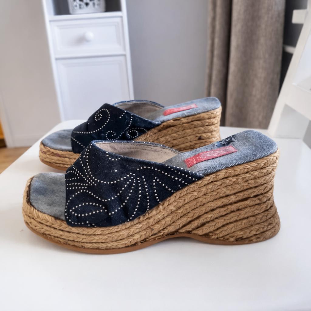 wash out denim boho-style picnic sleehak sandalen/maat 37, Kleding | Dames, Schoenen, Picnic, Blauw, Gedragen, Sandalen of Muiltjes