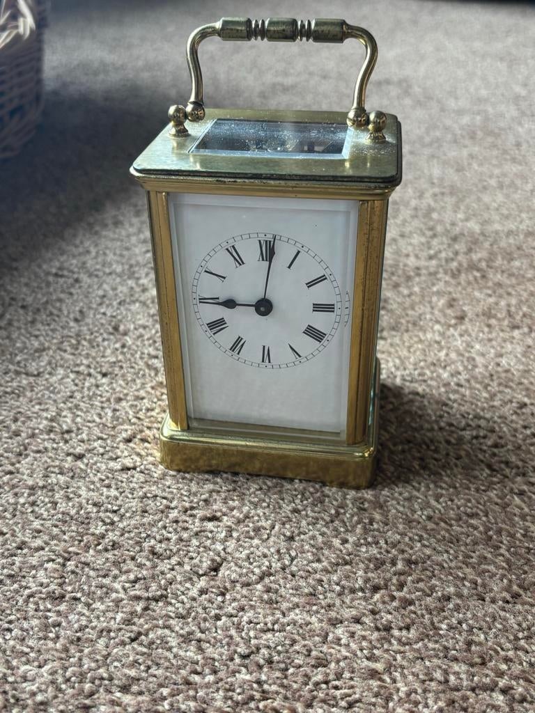 Antieke Franse Reisklok - Messing met Romeinse Cijfers, Antiek en Kunst, Antiek | Klokken, Ophalen of Verzenden