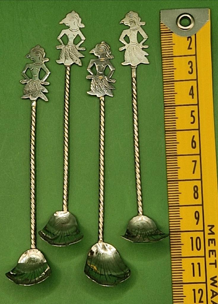 4 verzilverde Javaanse Djokja kruiden lepeltjes, Antiek en Kunst, Antiek | Bestek, Ophalen of Verzenden