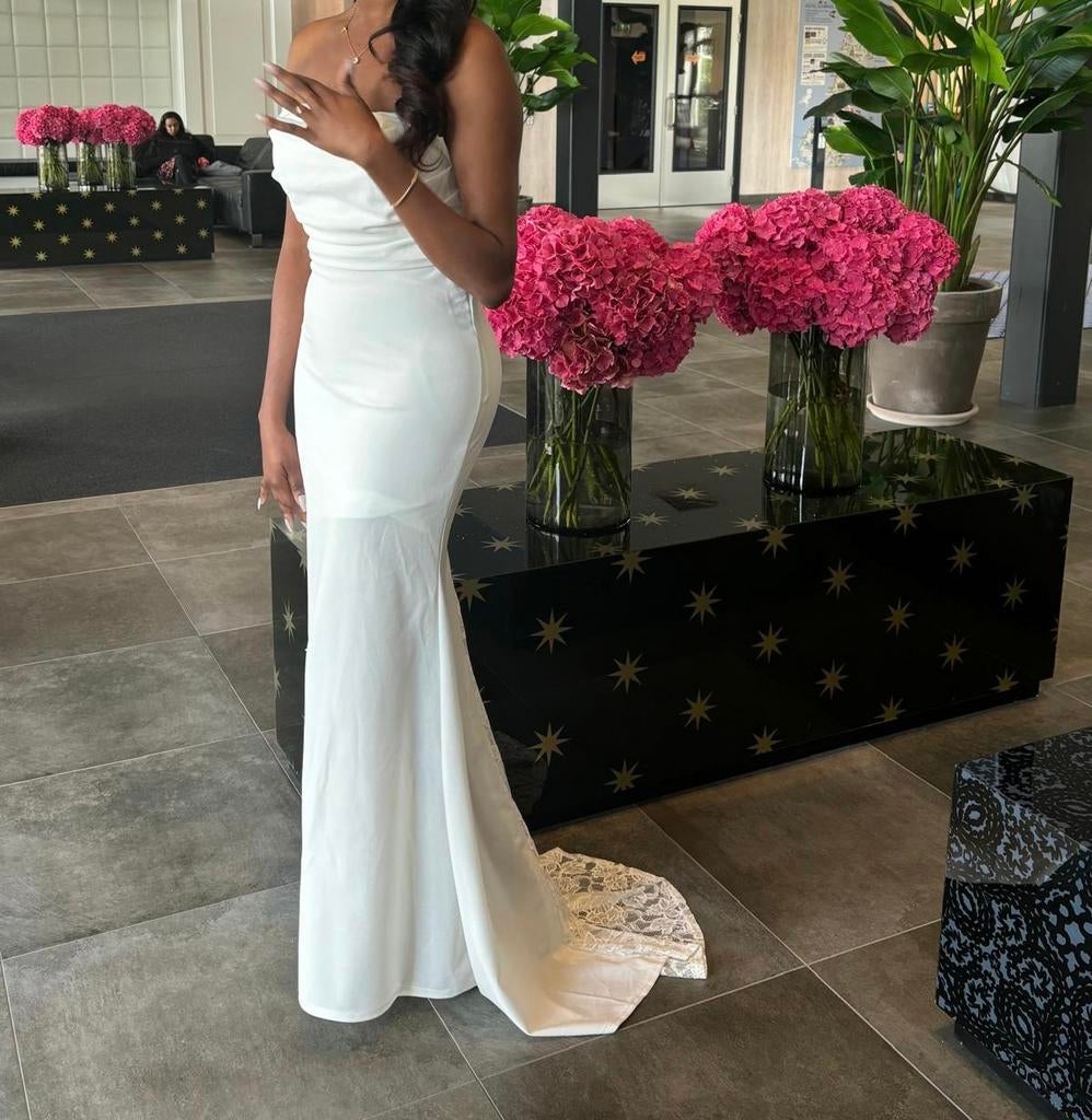 Wit eenvoudig trouwjurk- S/M, Maat 38/40 (M), Wit, Ophalen of Verzenden, Zo goed als nieuw