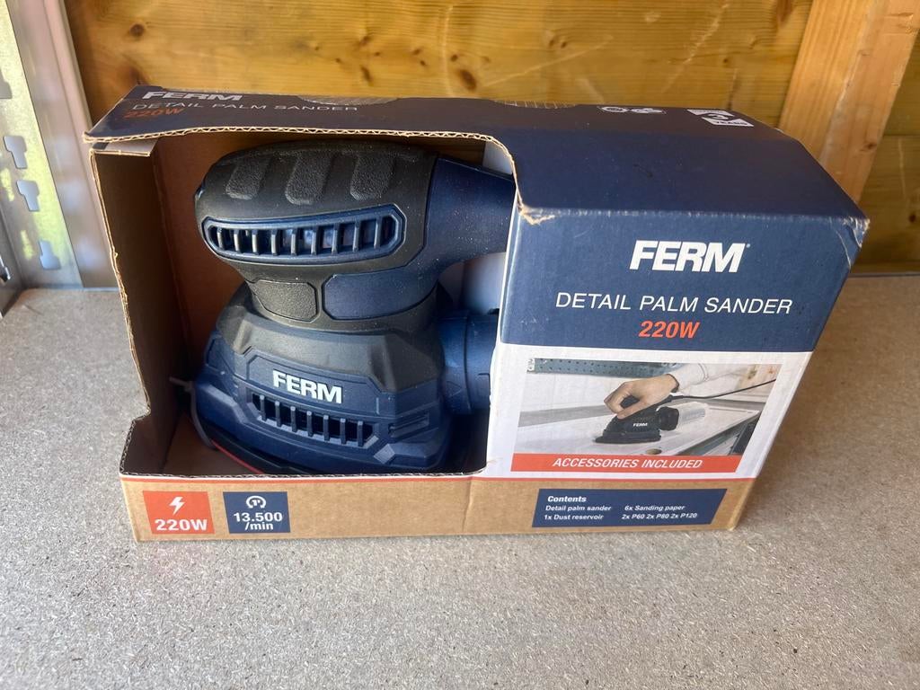 Ferm Detail Palm Sander 220W, Doe-het-zelf en Verbouw, Ophalen of Verzenden, Nieuw, Minder dan 600 watt, Overige typen