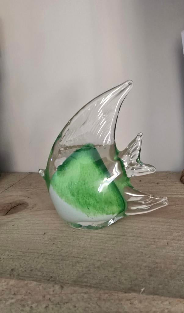 Vintage Murano Glas Maanvis - Groen en Wit, Ophalen