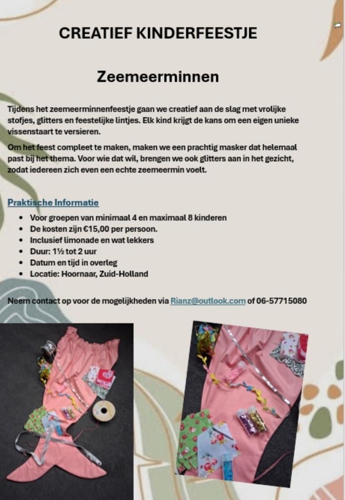 Creatieve kinderfeestjes, Ophalen, Nieuw