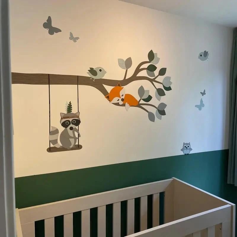 Bosdieren tak behang muursticker babykamer, Ophalen of Verzenden, Nieuw, Wanddecoratie