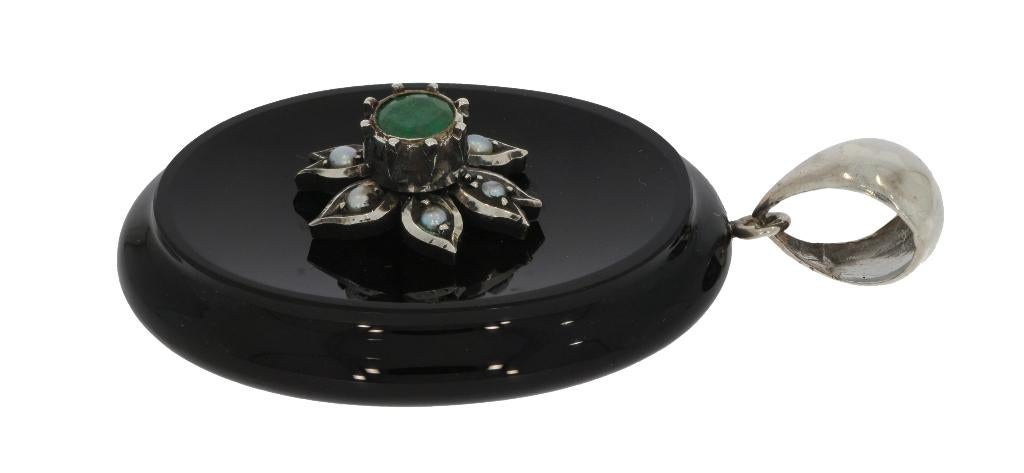 Smaragd onyx grote 14k gouden hanger bloem parels antiek, Sieraden, Tassen en Uiterlijk, Antieke sieraden, Ophalen of Verzenden