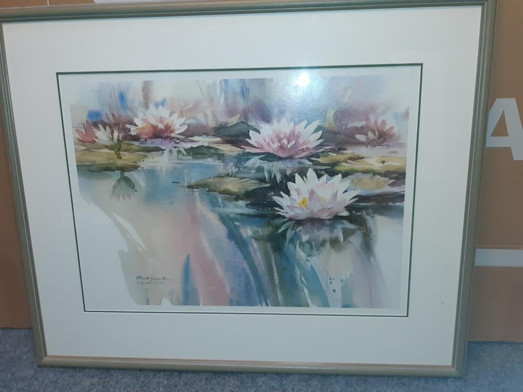 Ingelijste poster met waterlelies, Ophalen, Foto of Poster, 75 cm of meer