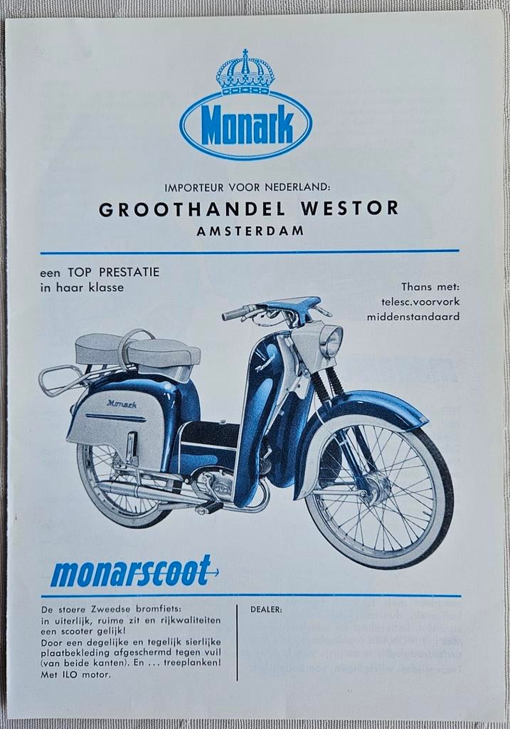 Monark Monarscoot en Bakbrommer oldtimer Folder - Zeldzaam!, Ophalen of Verzenden, Gelezen, Overige merken, Onbekend