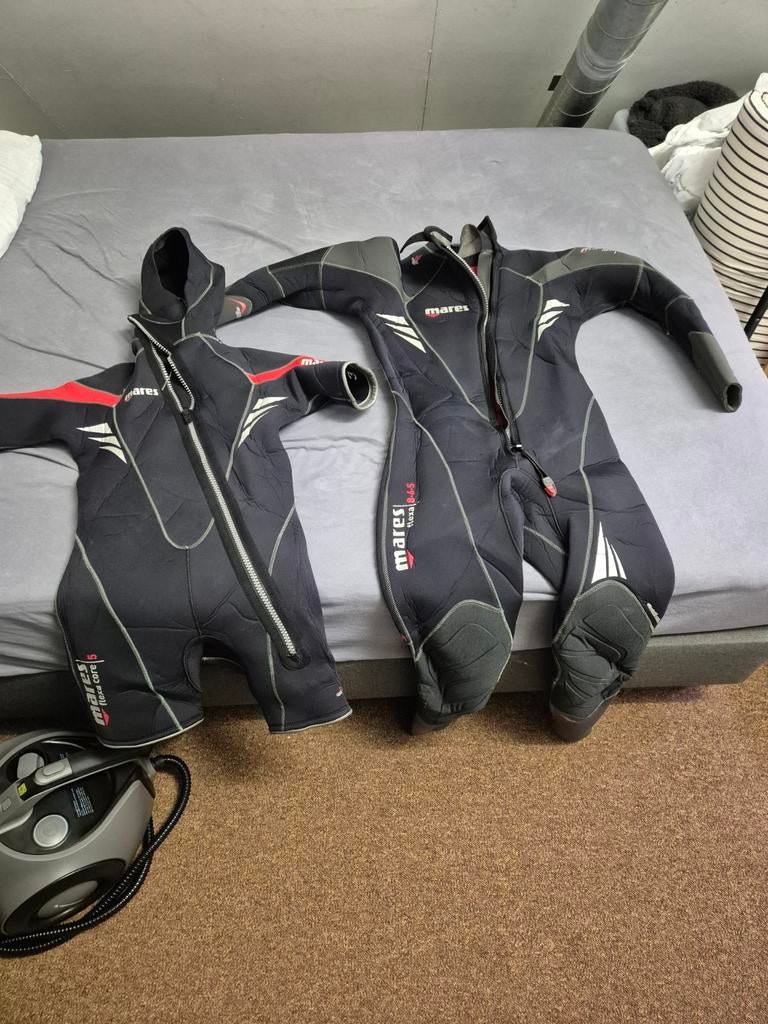 Mares duikpak dubbel 8mm lang + 5mm shortie met cap, Watersport en Boten, Ophalen of Verzenden, Gebruikt, Duikpak