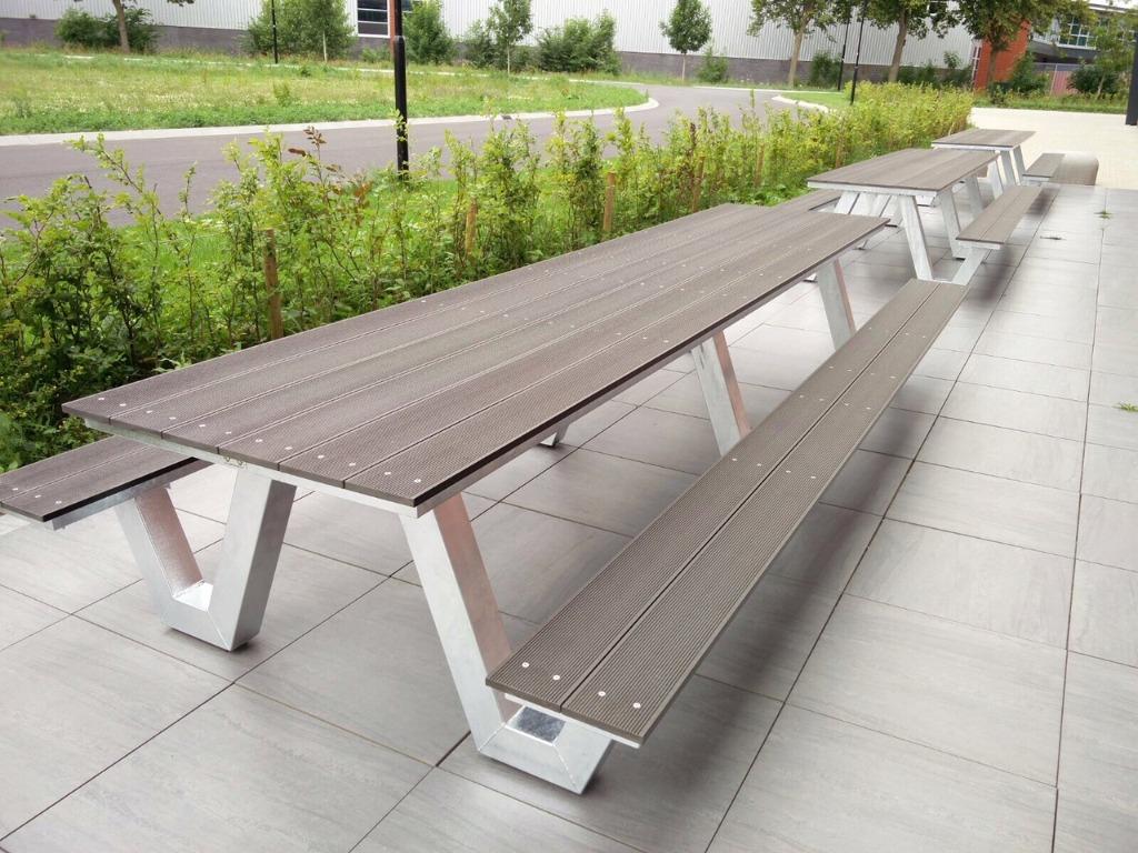 Picknicktafel van Staal met composiet planken, Ophalen of Verzenden, Nieuw, Rechthoekig, Staal