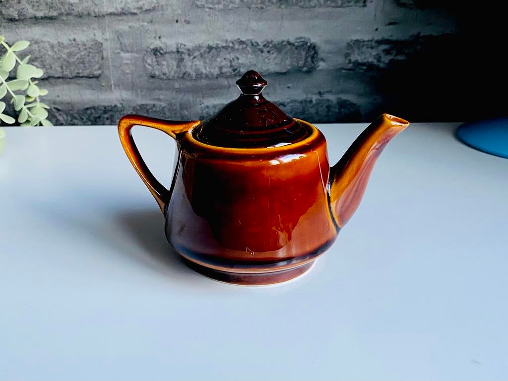 Vintage Tułowice theepot - Bruin glazuur - Jaren 70 - 0.35L, Keramiek, Overige typen, Ophalen of Verzenden, Zo goed als nieuw