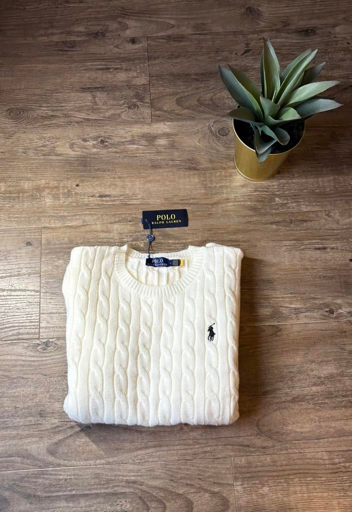 olo Ralph Lauren Kabeltrui Crème/Wit Maat L Nieuw met labels, Ophalen of Verzenden, Zo goed als nieuw, Wit, Overige merken