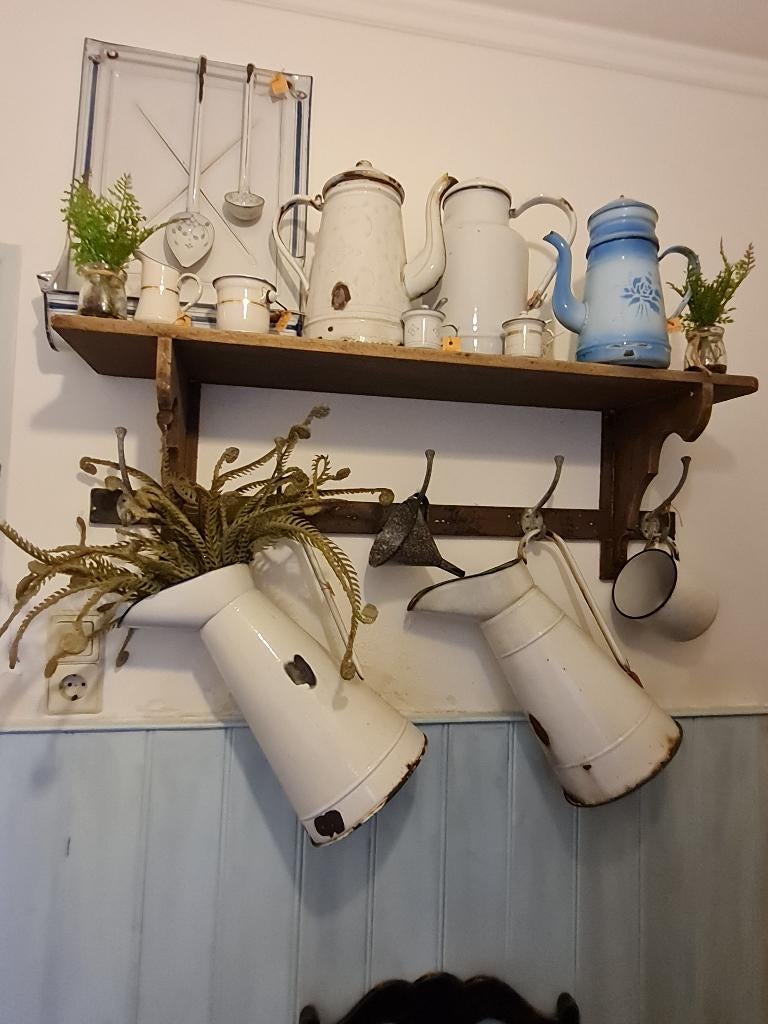 antieke emaillen koffiekan met filter Frans, Ophalen of Verzenden