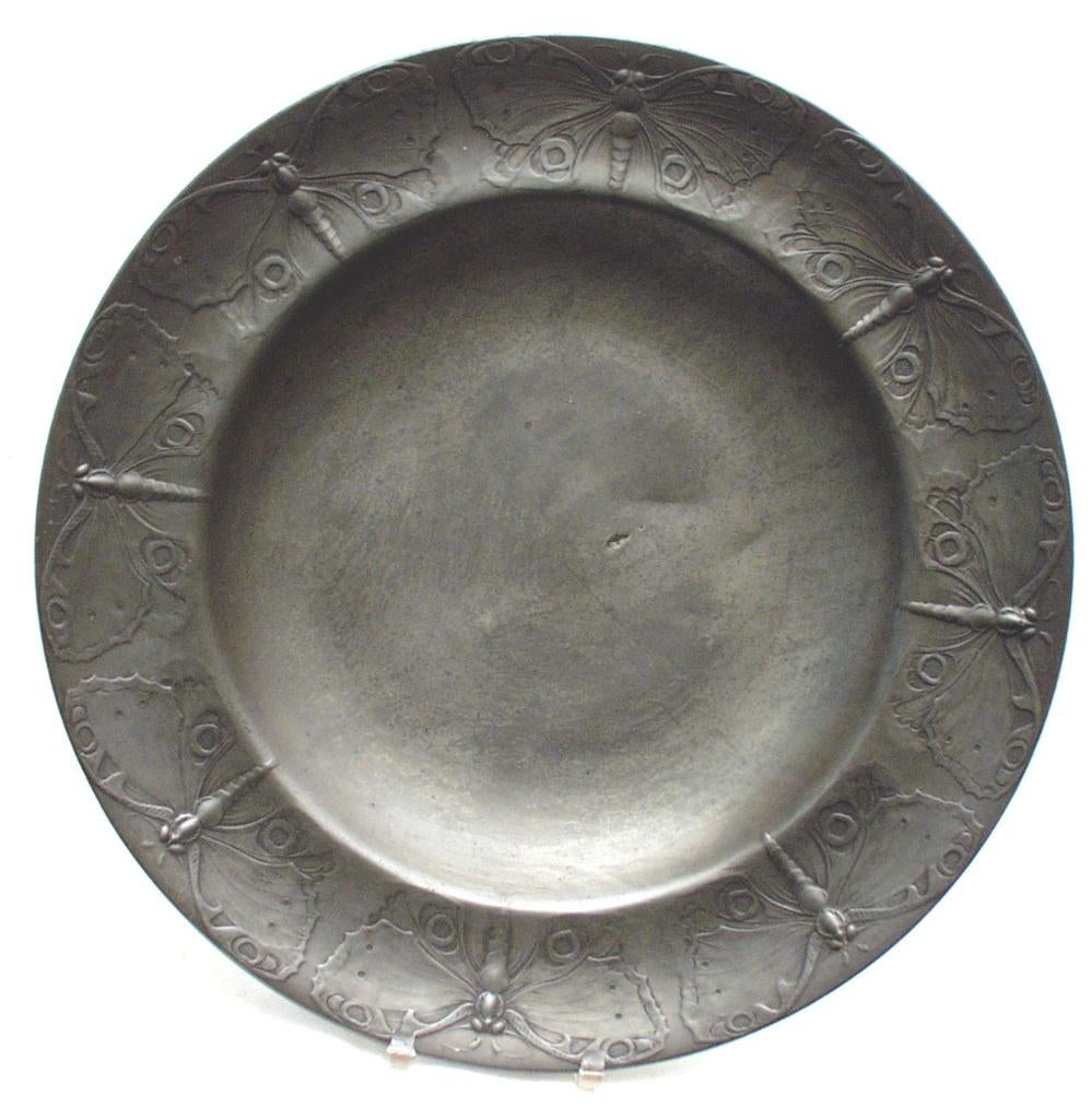 Jugendstile Bord - (40 cm.) - Kayserzinn - Hugo Leven., Antiek en Kunst, Antiek | Tin, Ophalen of Verzenden