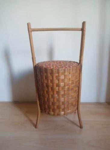 Vintage naaimand opbergmand bamboe hout stof mand wolmand, Ophalen of Verzenden