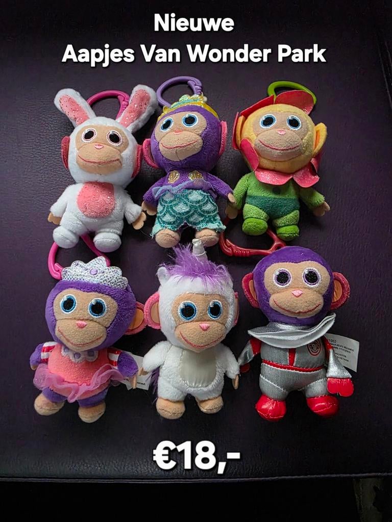 Wonder Park Knuffel Sleutelhangers Aapjes - Set van 6, Ophalen of Verzenden, Nieuw, Overige typen