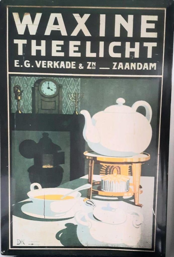Blikken reclame plaat en emmer van waxine theelicht gouda, Ophalen of Verzenden, Gebruikt, Koek(jes), Verkade