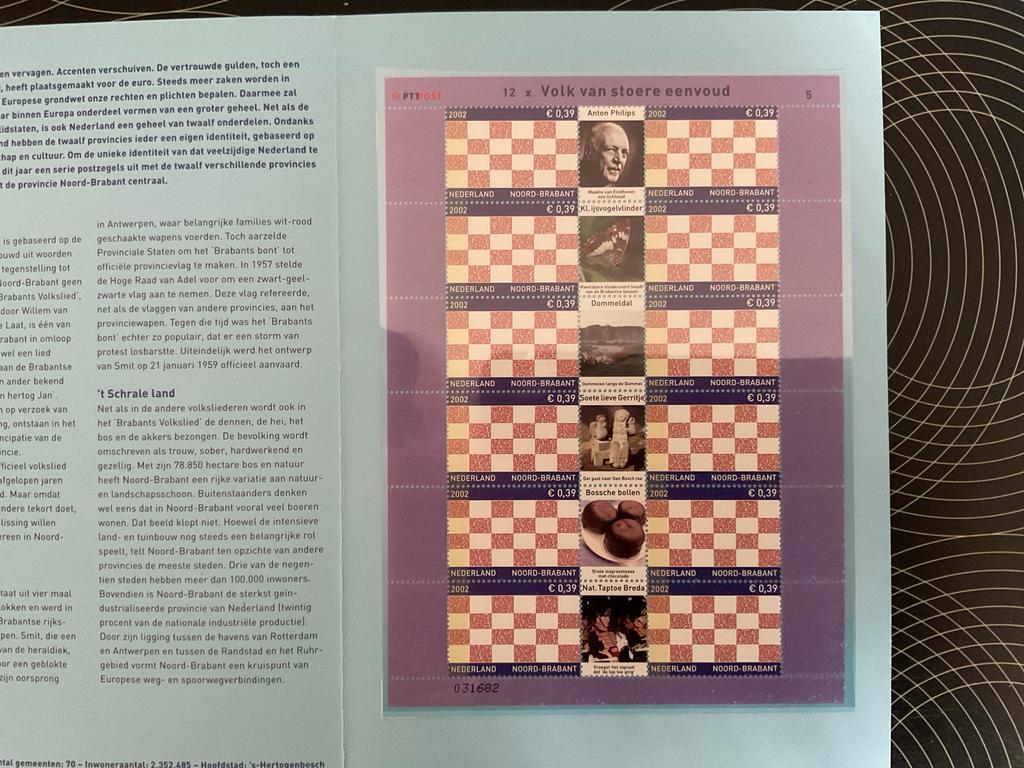 PTT Postzegelvel 'Volk van stoere eenvoud' Noord-Brabant, Postzegels en Munten, Postzegels | Nederland, Postfris, Na 1940, Ophalen of Verzenden