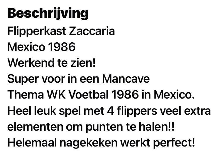 Flipperkast Mexico 86 zaccaria, Tickets en Kaartjes, Eén persoon, Kortingsbon