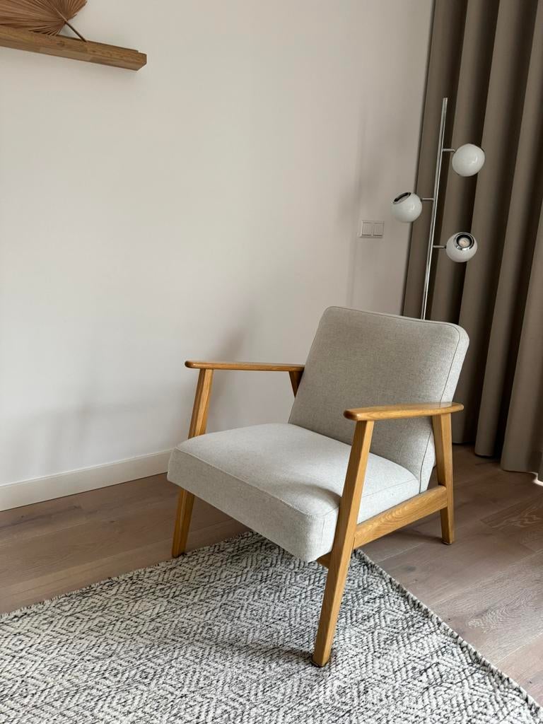 Nette Ikea eiken fauteuil beige ekenaset, Huis en Inrichting, Fauteuils, Ophalen, Zo goed als nieuw, 50 tot 75 cm, Hout