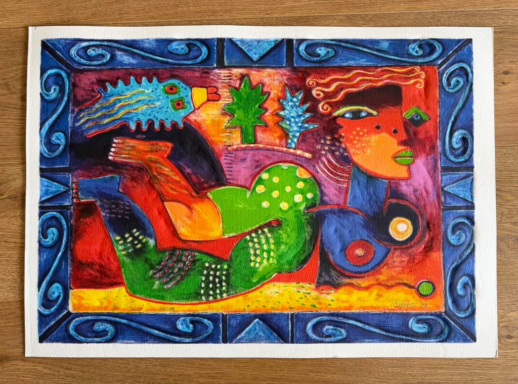 Clemens Briels (1946) zeefdruk “Antripode figures”, Antiek en Kunst, Ophalen of Verzenden