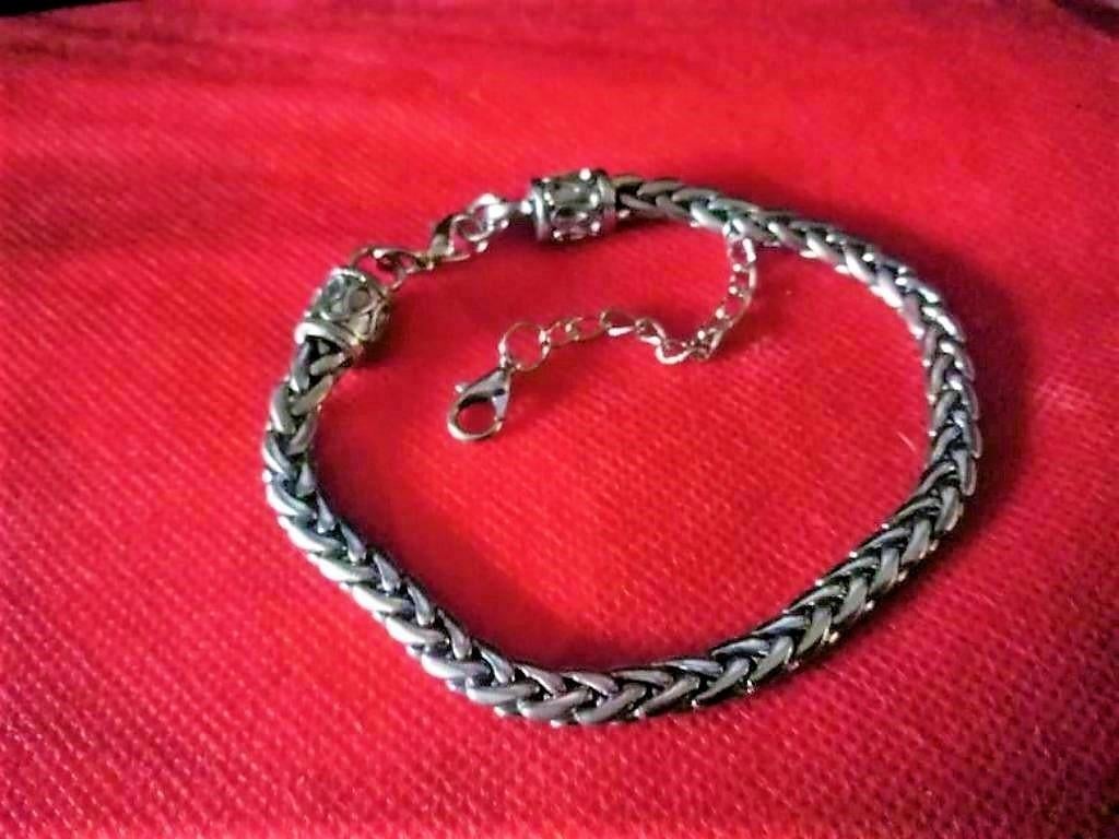 Prachtige handgevlochten Bali "vossenstaart" armband, Verzenden, Gebruikt, Zilver, Overige materialen