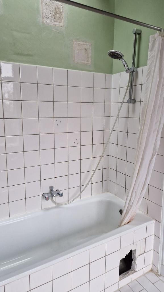 Wit bad met douchekraan en douchestang, Ophalen, Bad