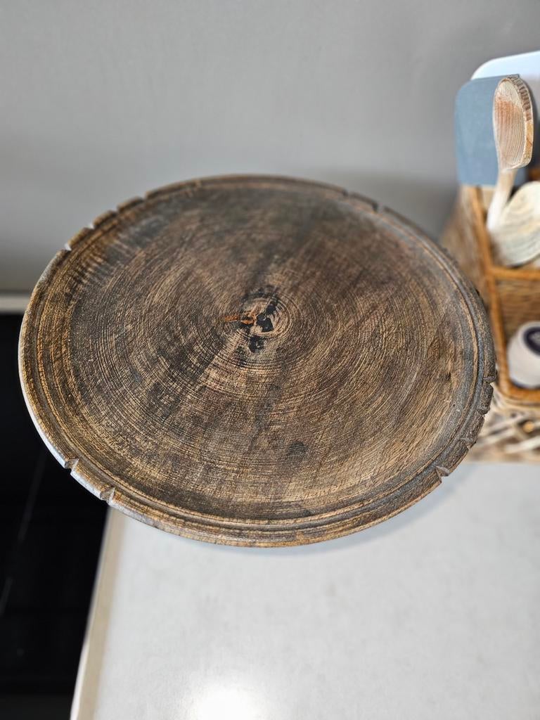 Houten taart plateau,  landelijk, sober, stoer., Ophalen, Zo goed als nieuw, Rond, Hout