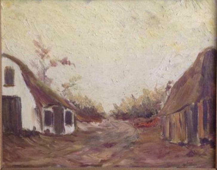 Olieverf Schilderij van een Drents boerderij met schuur., Ophalen of Verzenden