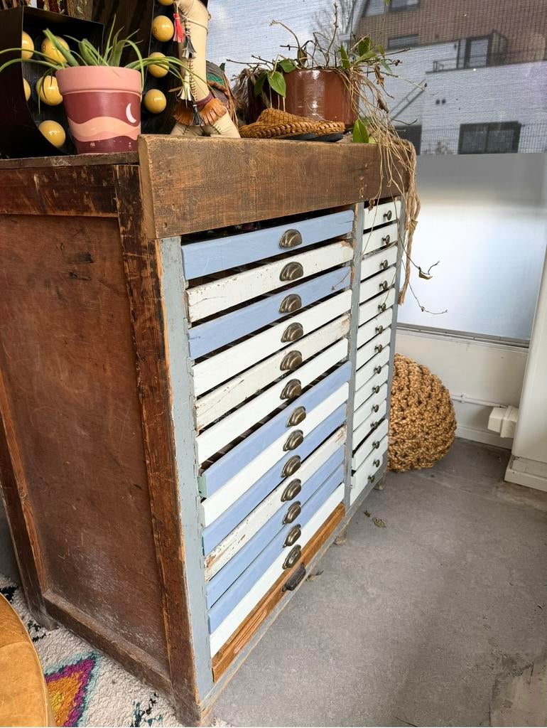 Vintage winkel kralenkast  28 lades atelierkast jaren 30/40, Ophalen, 5 laden of meer, Zo goed als nieuw, Minder dan 100 cm