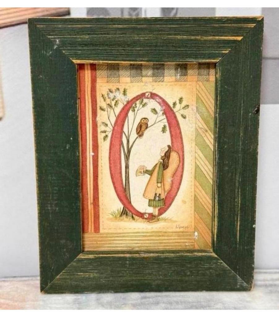 Angel Engel uil O By Linda Spivey Vintage hout houten lijst, Ophalen of Verzenden
