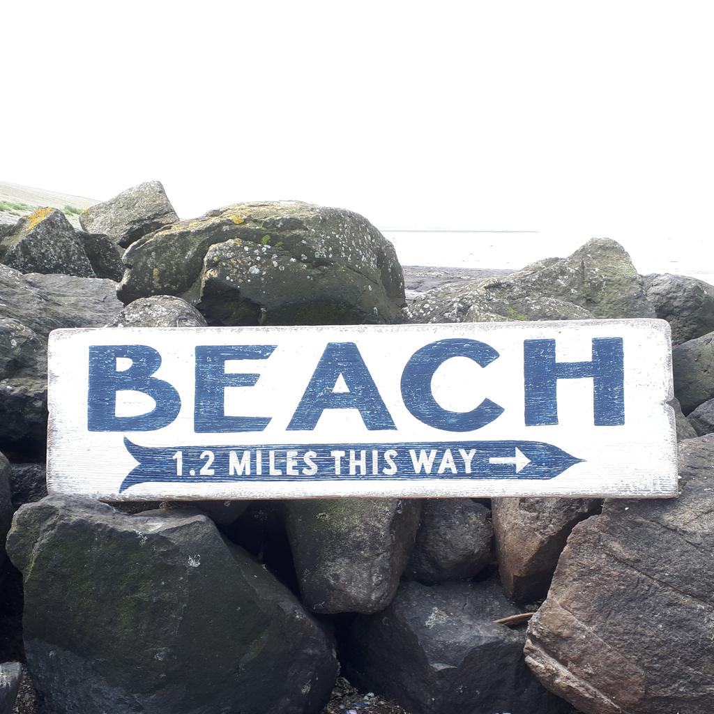 Handgeschilderd houten tekstbord / Beach / strand / zee, Eigen ontwerp, Hout, Vintage, Zo goed als nieuw