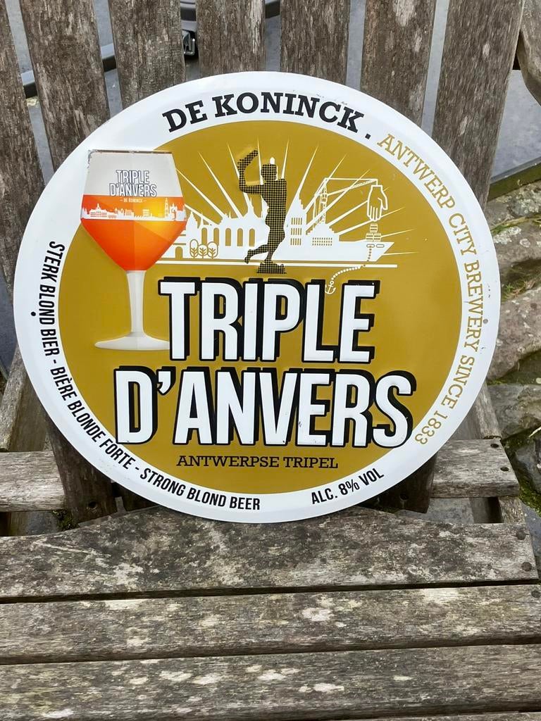Blikken reclamebord bier antwerpen de Koninck  triple, Ophalen of Verzenden, Gebruikt, Reclamebord, Plaat of Schild, Overige merken