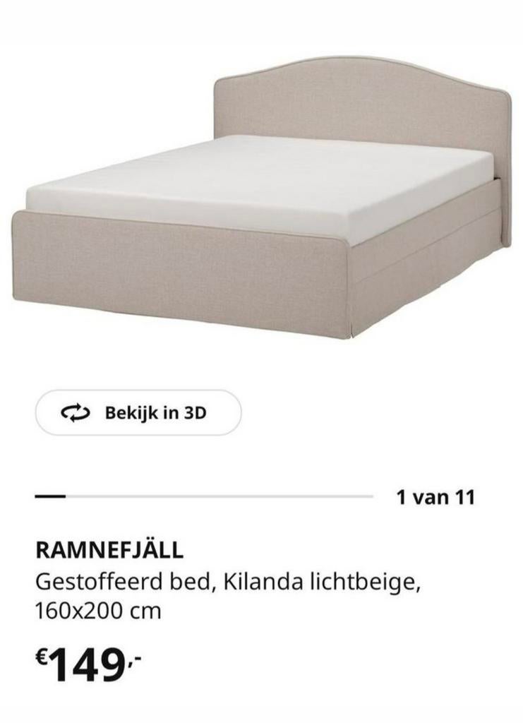 Ikea Ramnefjäll bed 160x200 COMPLEET BED voor maar 200, Huis en Inrichting, Ophalen, Beige, Tweepersoons, Zo goed als nieuw